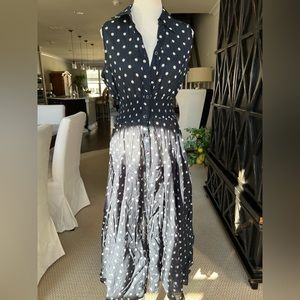 Dark blue polka dot gauze dress